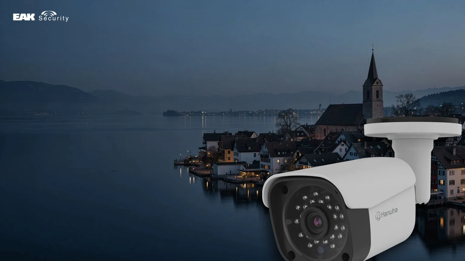 Sicherheitstechnik Allensbach — EAK Security Sicherheitstechnik in Allensbach — EAK Security, Überwachungskamera vor der Stadtkulisse von Allensbach